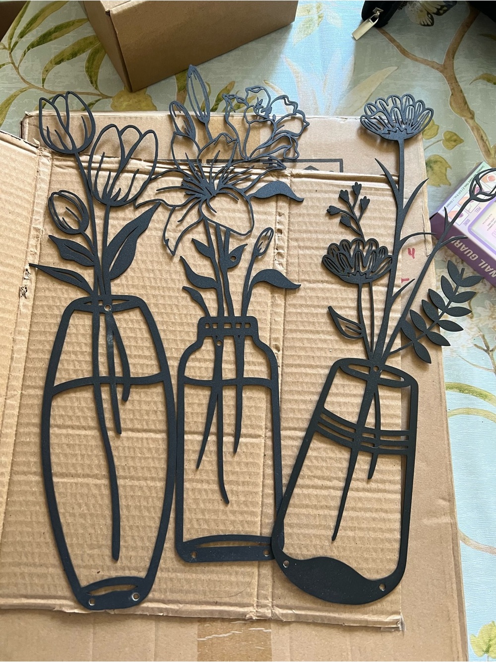 Black Metal Floral Wall Trio - Decorative Vase Silhouettes